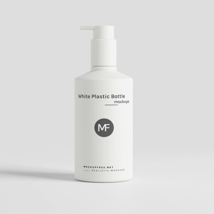 White pump lotion bottle on a soft grey background